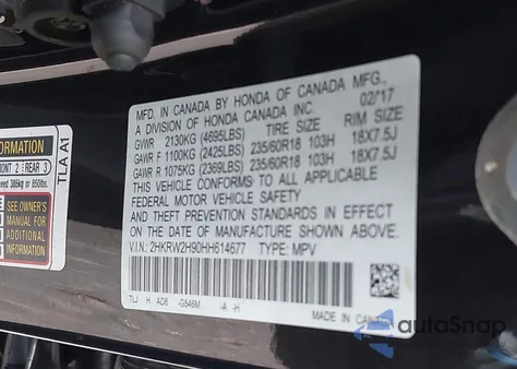 2017 Honda Cr-V Touring z USA, uszkodzony, nr VIN 2HKRW2H90HH614677